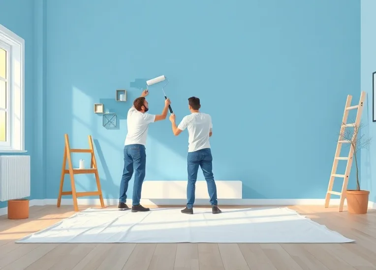 Peintre appliquant la peinture au rouleau sur un mur de salon