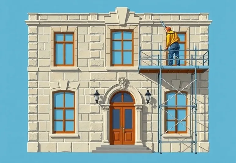 Ravalement de façade en pierre, nettoyage et application d'enduit